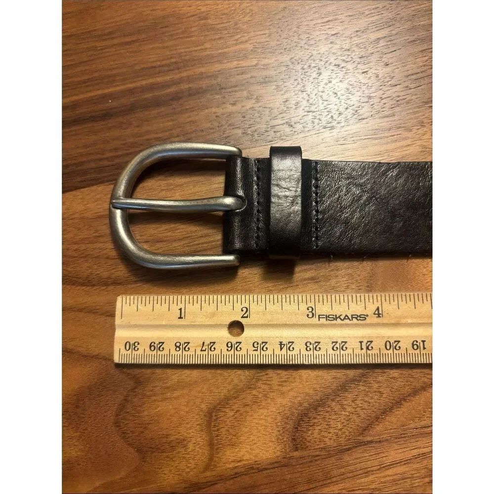 Fossil Embossed Black Leather Belt with Metal Buckle and Metal detail - Large